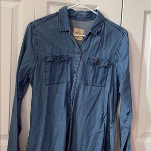 Chambray Hollister button down shirt.